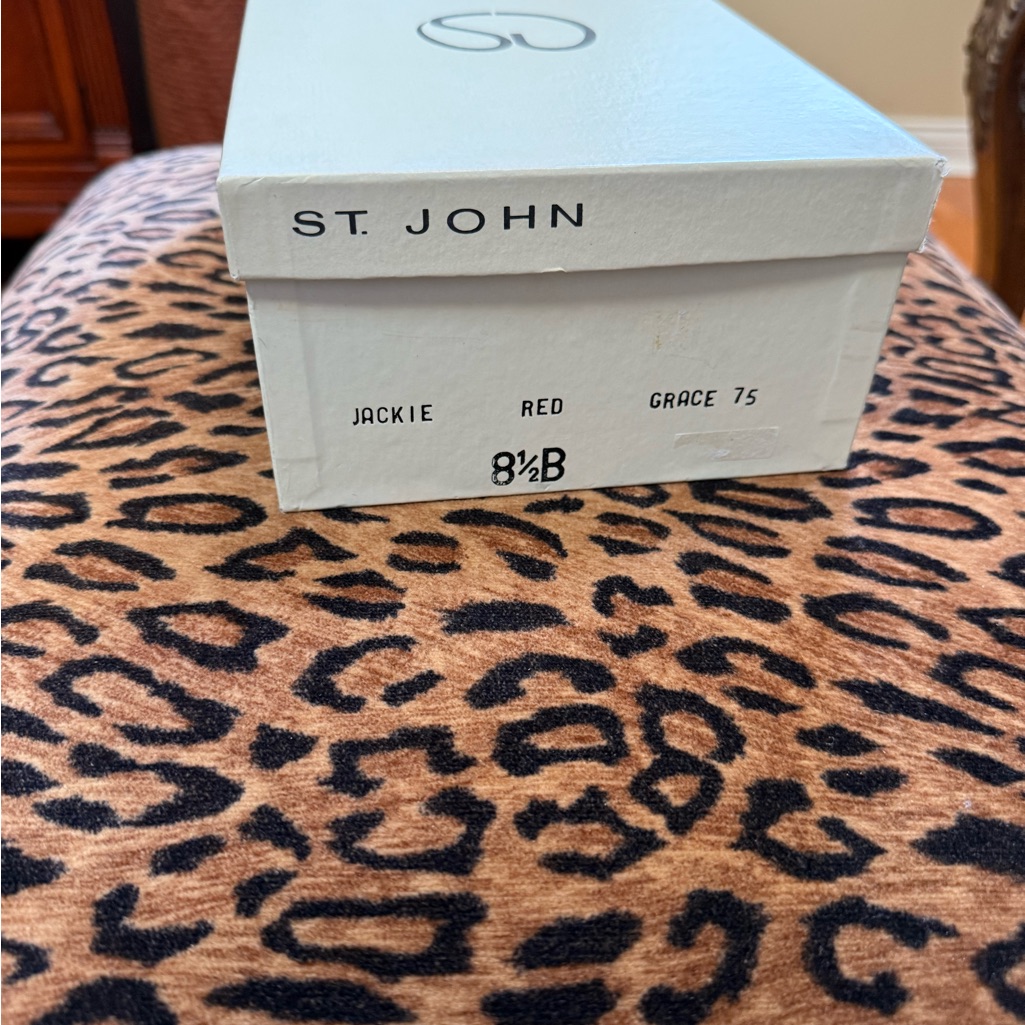 St. John All Leather Pumps In Red With Black Patent And Gold Accent
